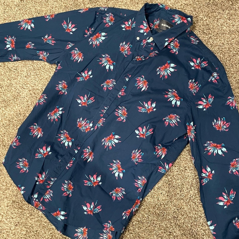 Mens Bonobos Floral Print Long Sleeve Button Down - XL Slim Fit